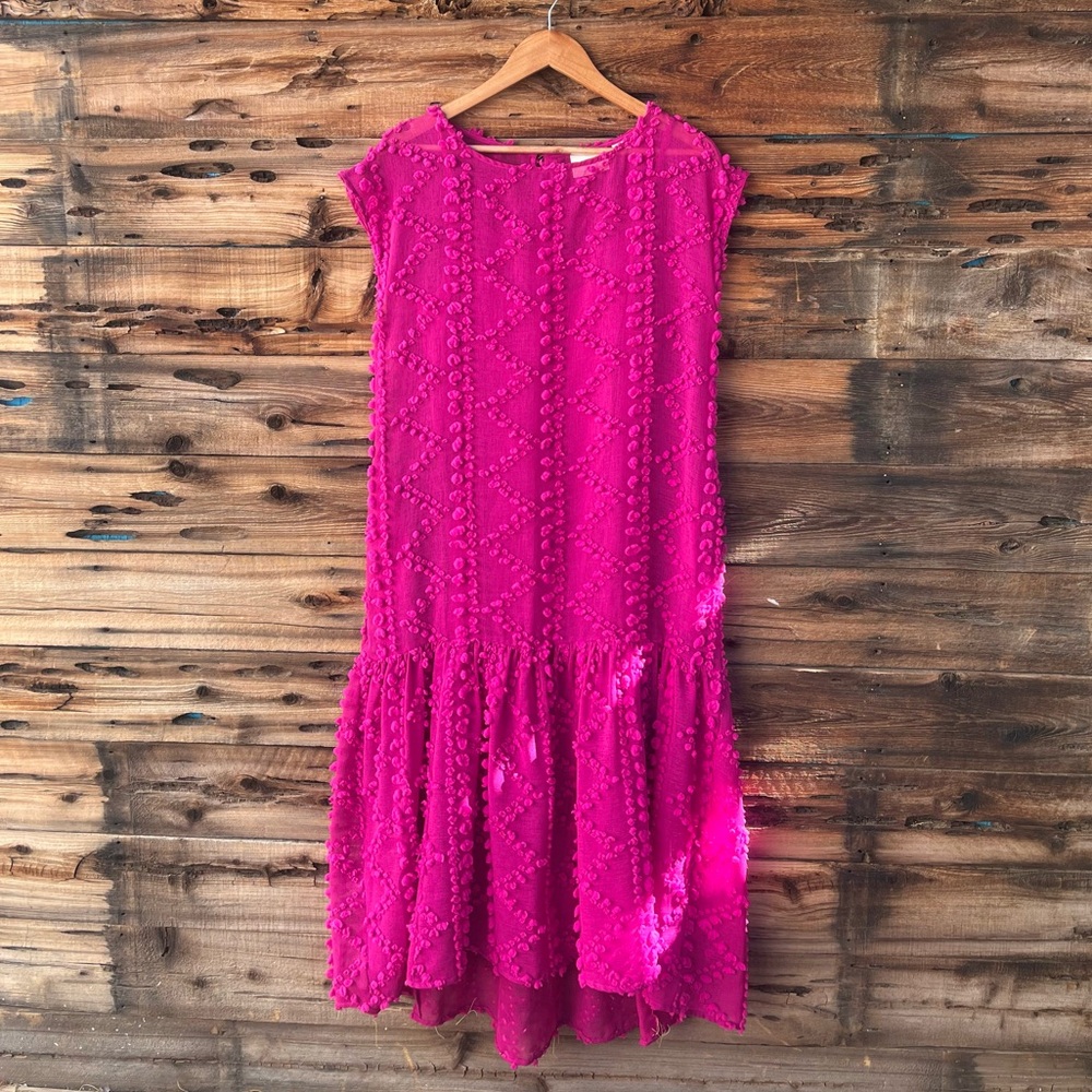 MAEVE | Anthropologie Fuchsia Textured Drop-Waist Dress Women M
